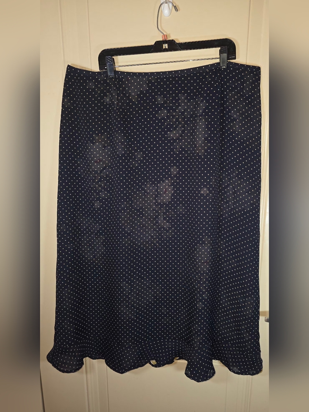 Reversible‎ Polka Dot Floral Midi/Maxi Skirt Navy Chiffon Boho Cottagecore 2x/3x - Picture 6 of 9
